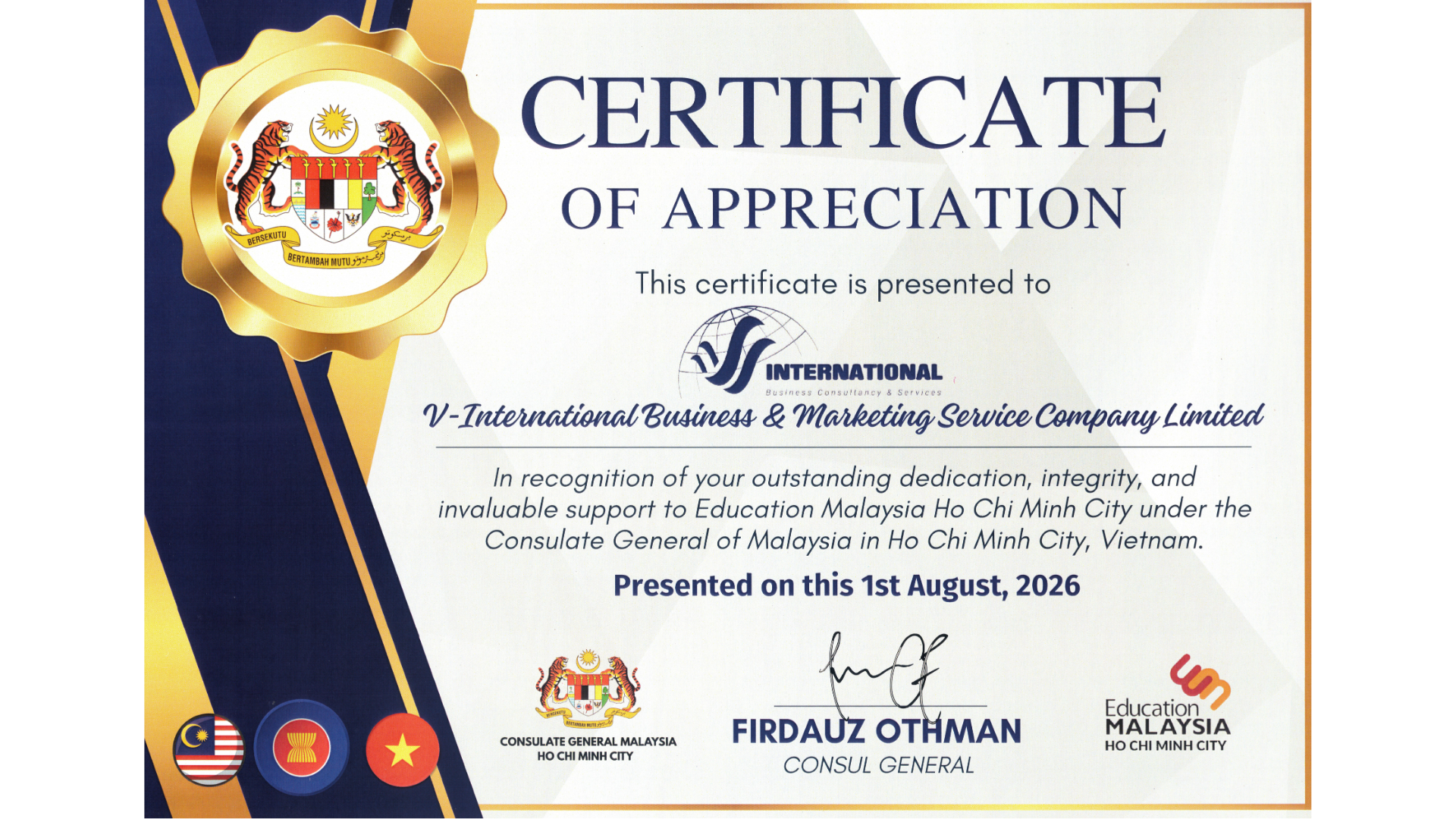 Certificate of Appreciation